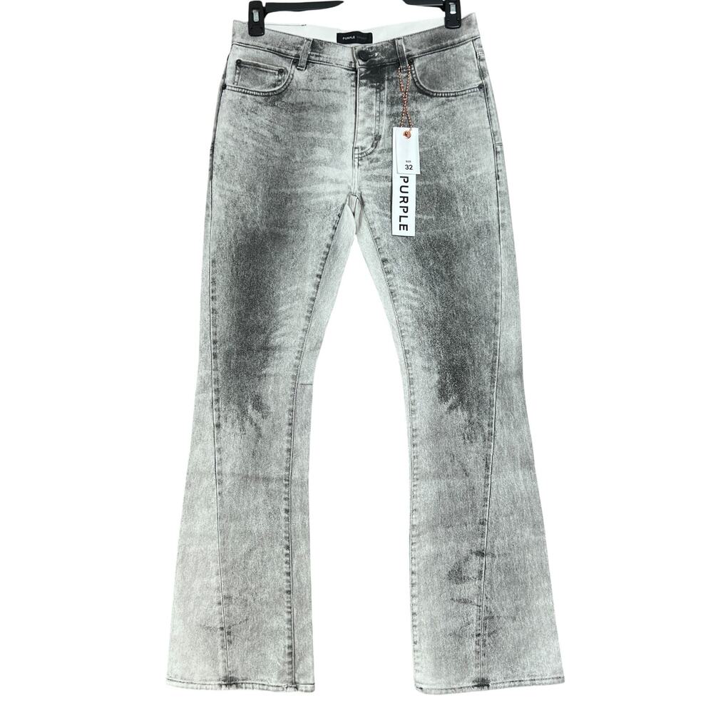 Purple Brand Twisted Flare Jeans 32x33 X-Ray Grey Black Denim Button Fly NEW